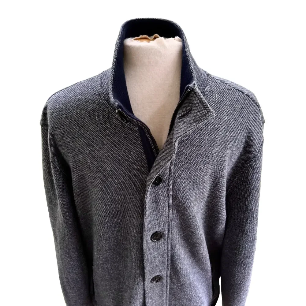 Banana Republic Navy Grey Size Large Sweater Jacket Varsity Cotton Zip Up